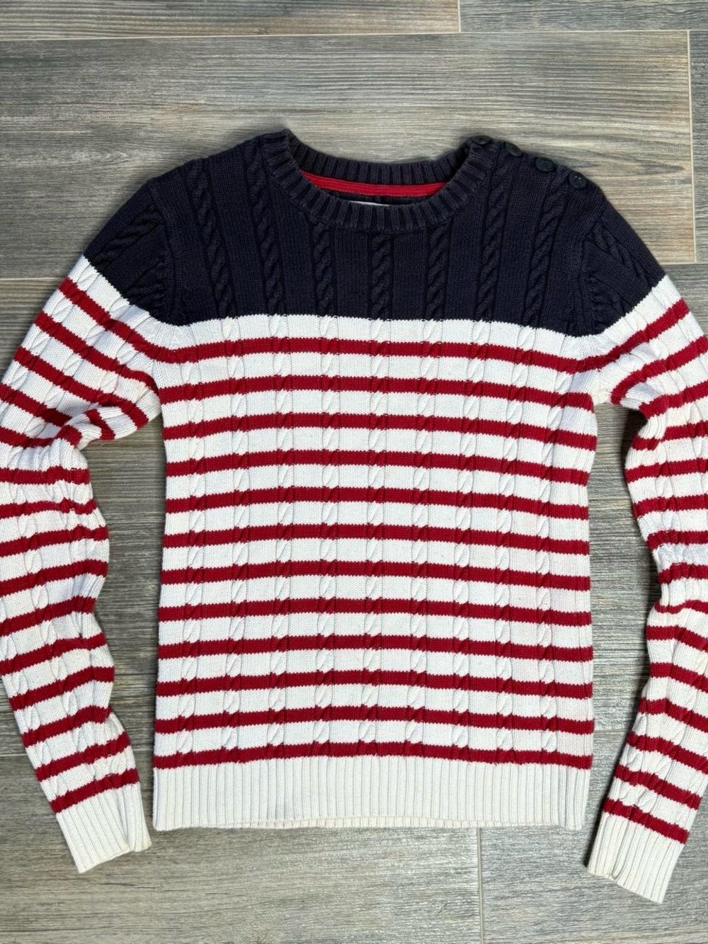 Vintage Tommy Hilfiger Navy Red Striped Cable knit Nautical fisherman sweater